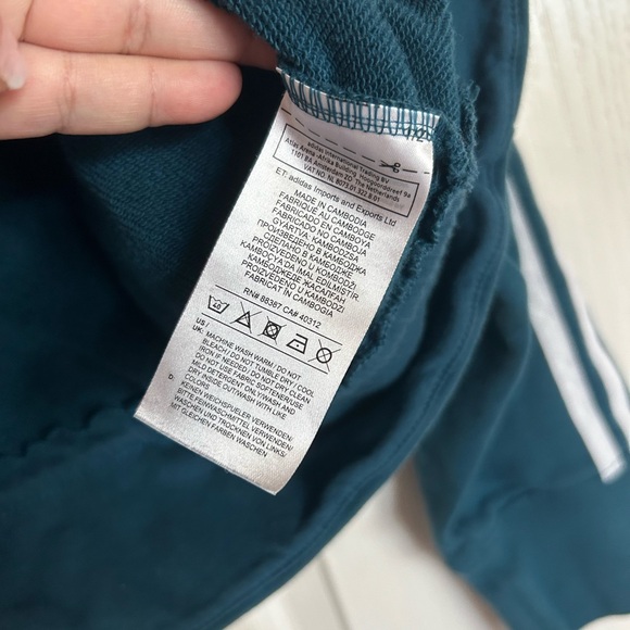 Adidas classic stripe turquoise cropped long sleeve hoodie size Large - Picture 9 of 11
